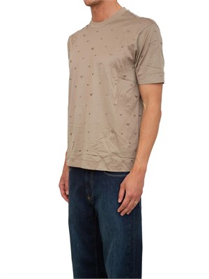 T-shirt uomo Emporio Armani in cotone tortora con logo aquila all-over in UOMO