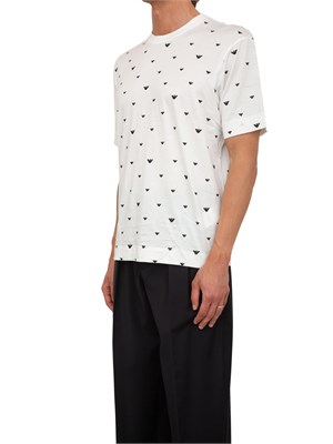 T-shirt uomo Emporio Armani in cotone avorio con logo aquila all-over in UOMO