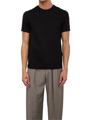 T-shirt nera uomo Emporio Armani in jersey mercerizzato jacquard eagle all over in UOMO