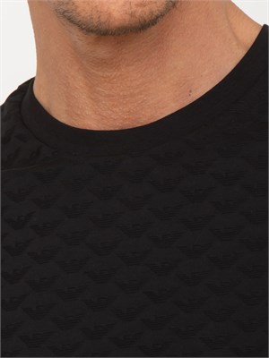 T-shirt nera uomo Emporio Armani in jersey mercerizzato jacquard eagle all over in UOMO