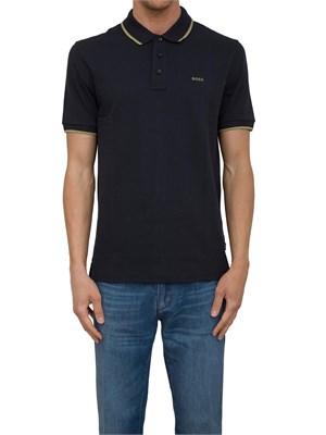 Polo Boss blu in piqué di cotone con logo in UOMO