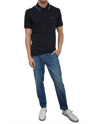 Polo Boss blu in piqué di cotone con logo in UOMO