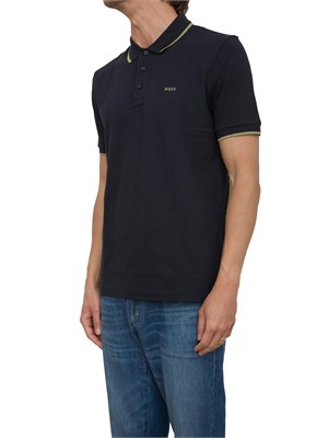 Polo Boss blu in piqué di cotone con logo in UOMO