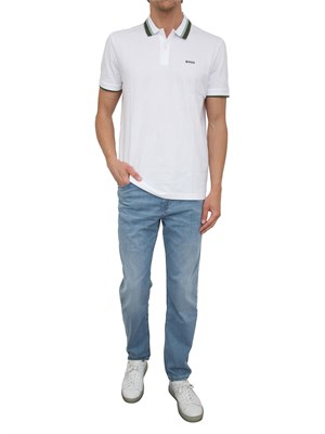Polo bianca Boss uomo in piqué di cotone con logo in UOMO
