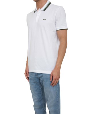 Polo bianca Boss uomo in piqué di cotone con logo in UOMO