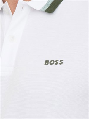 Polo bianca Boss uomo in piqué di cotone con logo in UOMO