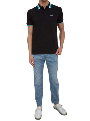 Polo nera Boss uomo in piqué di cotone con logo in UOMO