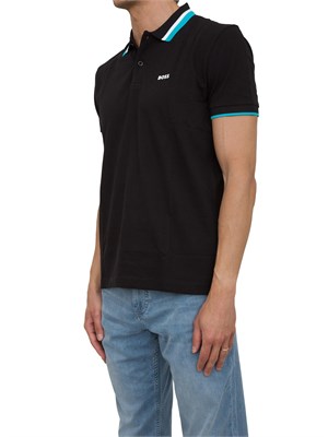 Polo nera Boss uomo in piqué di cotone con logo in UOMO