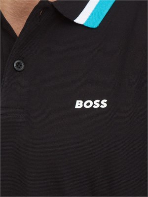 Polo nera Boss uomo in piqué di cotone con logo in UOMO