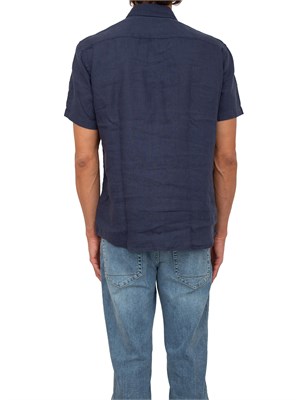 Camicia manica corta Boss uomo in lino blu e collo botton down in UOMO