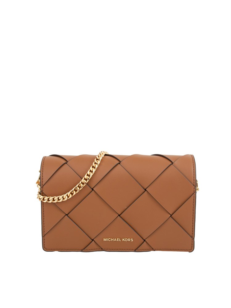 Borsa donna Michael Michael Kors modello Jet Set in pelle intrecciata cuoio