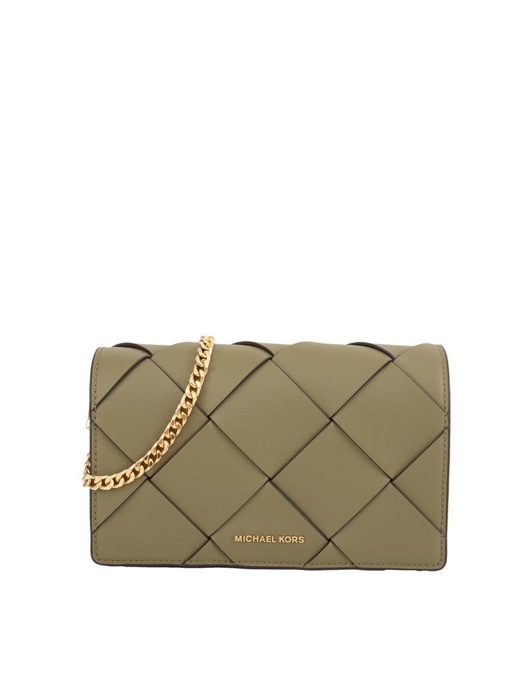Borsa donna Michael Michael Kors modello Jet Set in pelle intrecciata verde