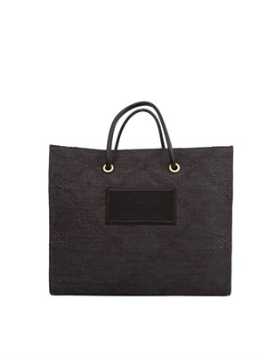 Borsa nera grande Elisabetta Franchi motivo jacquard con patch logo in DONNA