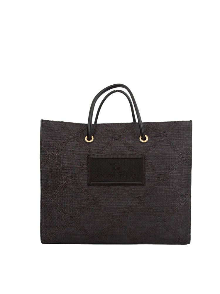 Borsa nera grande Elisabetta Franchi motivo jacquard con patch logo