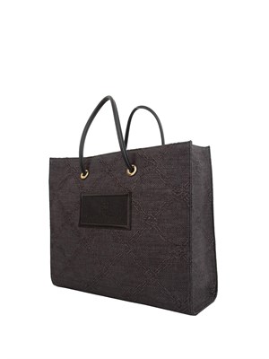 Borsa nera grande Elisabetta Franchi motivo jacquard con patch logo in DONNA