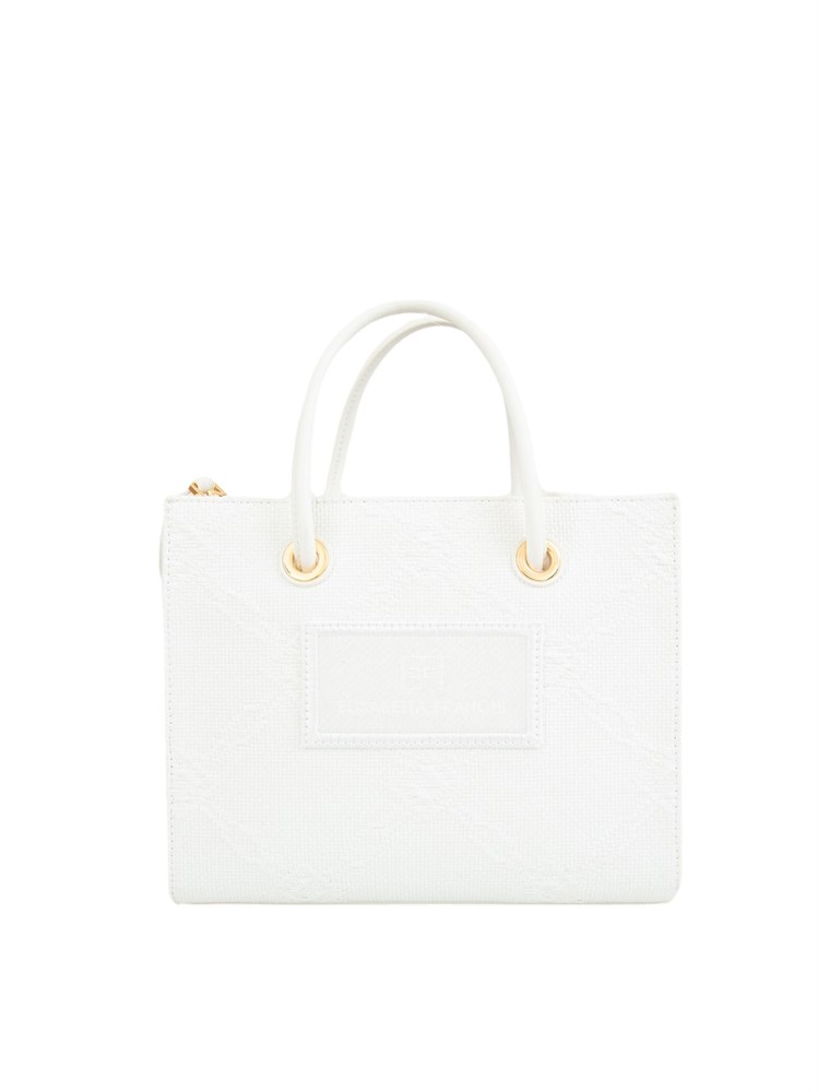 Borsa piccola Elisabetta Franchi in rafia jacquard bianca
