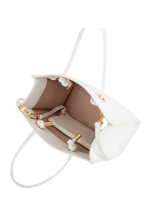 Borsa piccola Elisabetta Franchi in rafia jacquard bianca in DONNA