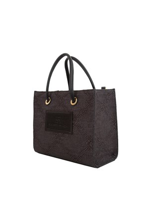 Borsa piccola Elisabetta Franchi in rafia jacquard nera in DONNA
