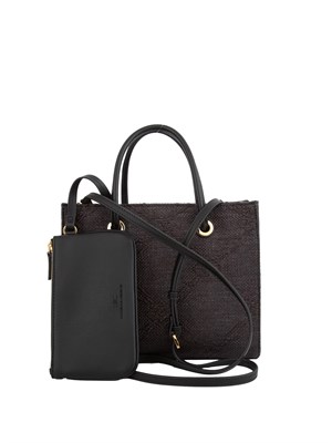 Borsa piccola Elisabetta Franchi in rafia jacquard nera in DONNA