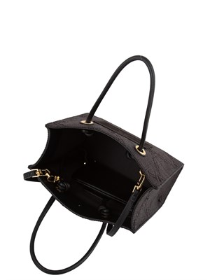 Borsa piccola Elisabetta Franchi in rafia jacquard nera in DONNA