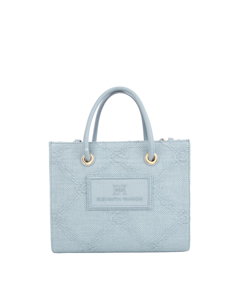 Borsa piccola Elisabetta Franchi in rafia jacquard azzurra