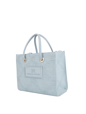 Borsa piccola Elisabetta Franchi in rafia jacquard azzurra in DONNA