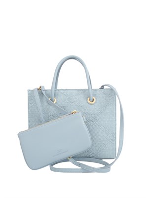 Borsa piccola Elisabetta Franchi in rafia jacquard azzurra in DONNA