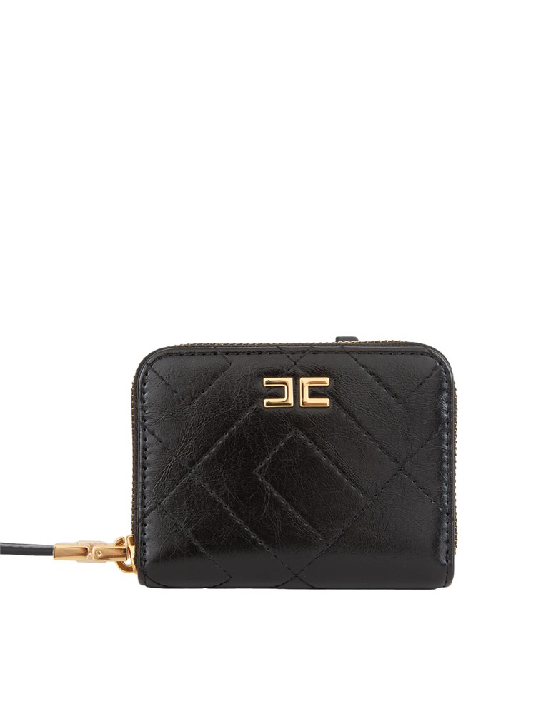 Portafoglio nero Elisabetta Franchi in ecopelle con zip e  logo oro
