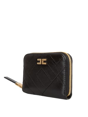 Portafoglio nero Elisabetta Franchi in ecopelle con zip e  logo oro in DONNA