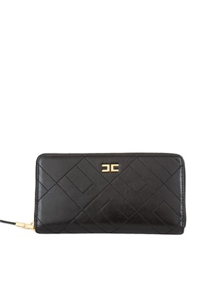 Portafoglio nero Elisabetta Franchi in ecopelle con texture lucida e cuciture in DONNA