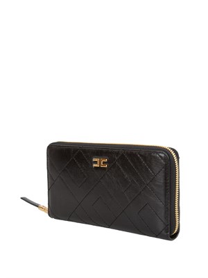 Portafoglio nero Elisabetta Franchi in ecopelle con texture lucida e cuciture in DONNA