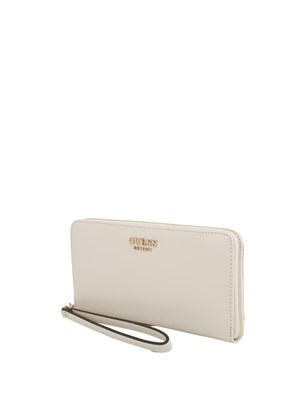 Portafoglio donna Guess Jeans in ecopelle panna con zip ad apertura ampia in DONNA