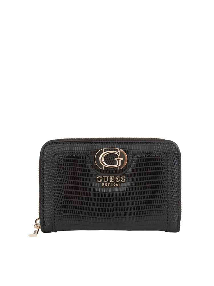 Portafoglio donna Guess Jeans in ecopelle nera effetto coccodrillo
