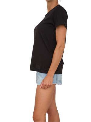T-shirt Liu Jo donna in cotone nero con logo strass a cascata su bordo in DONNA