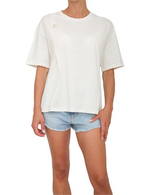 T-shirt bianca Liu Jo donna con charms strass davanti e patch logo dietro in DONNA