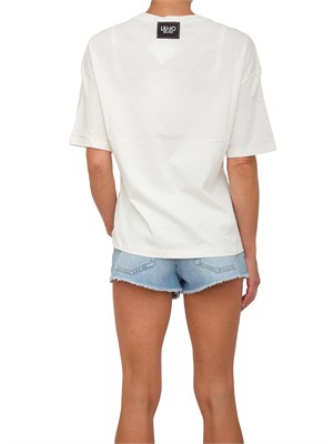 T-shirt bianca Liu Jo donna con charms strass davanti e patch logo dietro in DONNA