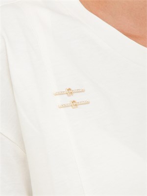 T-shirt bianca Liu Jo donna con charms strass davanti e patch logo dietro in DONNA