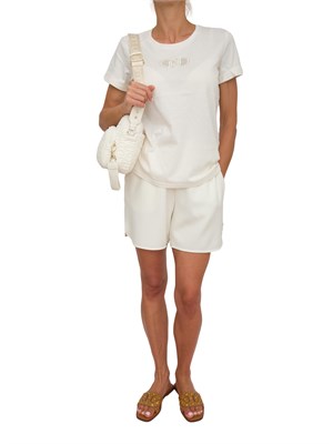 T-shirt Liu Jo donna in cotone bianco con logo rete e strass davanti in DONNA