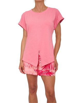 T-shirt rosa Liu Jo donna con spacco davanti e lettering strass dietro in DONNA