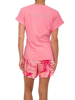 T-shirt rosa Liu Jo donna con spacco davanti e lettering strass dietro in DONNA