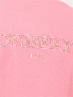 T-shirt rosa Liu Jo donna con spacco davanti e lettering strass dietro in DONNA