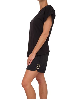 T-shirt nera Liu Jo donna con spacco davanti e lettering strass dietro in DONNA