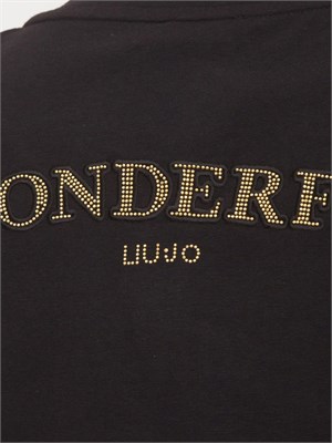 T-shirt nera Liu Jo donna con spacco davanti e lettering strass dietro in DONNA