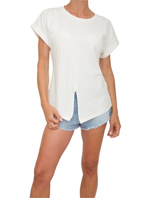 T-shirt bianco panna Liu Jo donna con spacco davanti e lettering strass dietro in DONNA