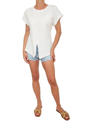 T-shirt bianco panna Liu Jo donna con spacco davanti e lettering strass dietro in DONNA