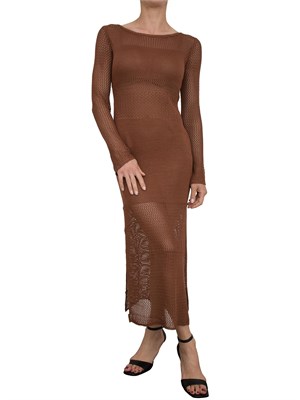 Abito regular midi Fracomina in maglia traforata marrone con inserti lurex in DONNA