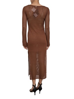 Abito regular midi Fracomina in maglia traforata marrone con inserti lurex in DONNA