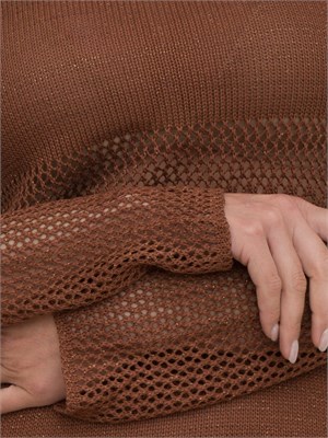 Abito regular midi Fracomina in maglia traforata marrone con inserti lurex in DONNA