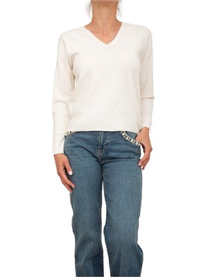 Maglia avorio Nenette con scollo V e maniche con taglio e inserto oro in DONNA