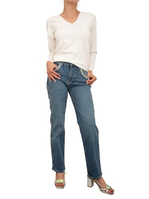 Maglia avorio Nenette con scollo V e maniche con taglio e inserto oro in DONNA